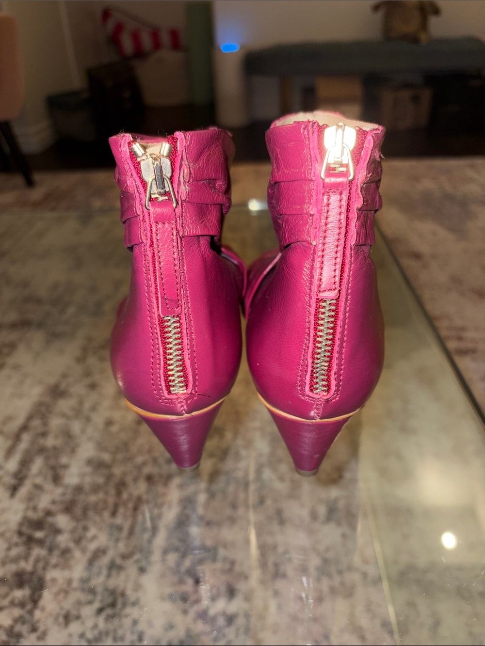 Zara Women’s Open-Toe Ankle Boots - Fuchsia Pink Leather 38 - Picture 5 of 6